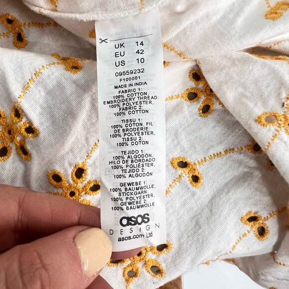 ASOS Design Women's Off Shoulder Bardot Mini Swing Dress Yellow White Size 10 - Picture 8 of 10